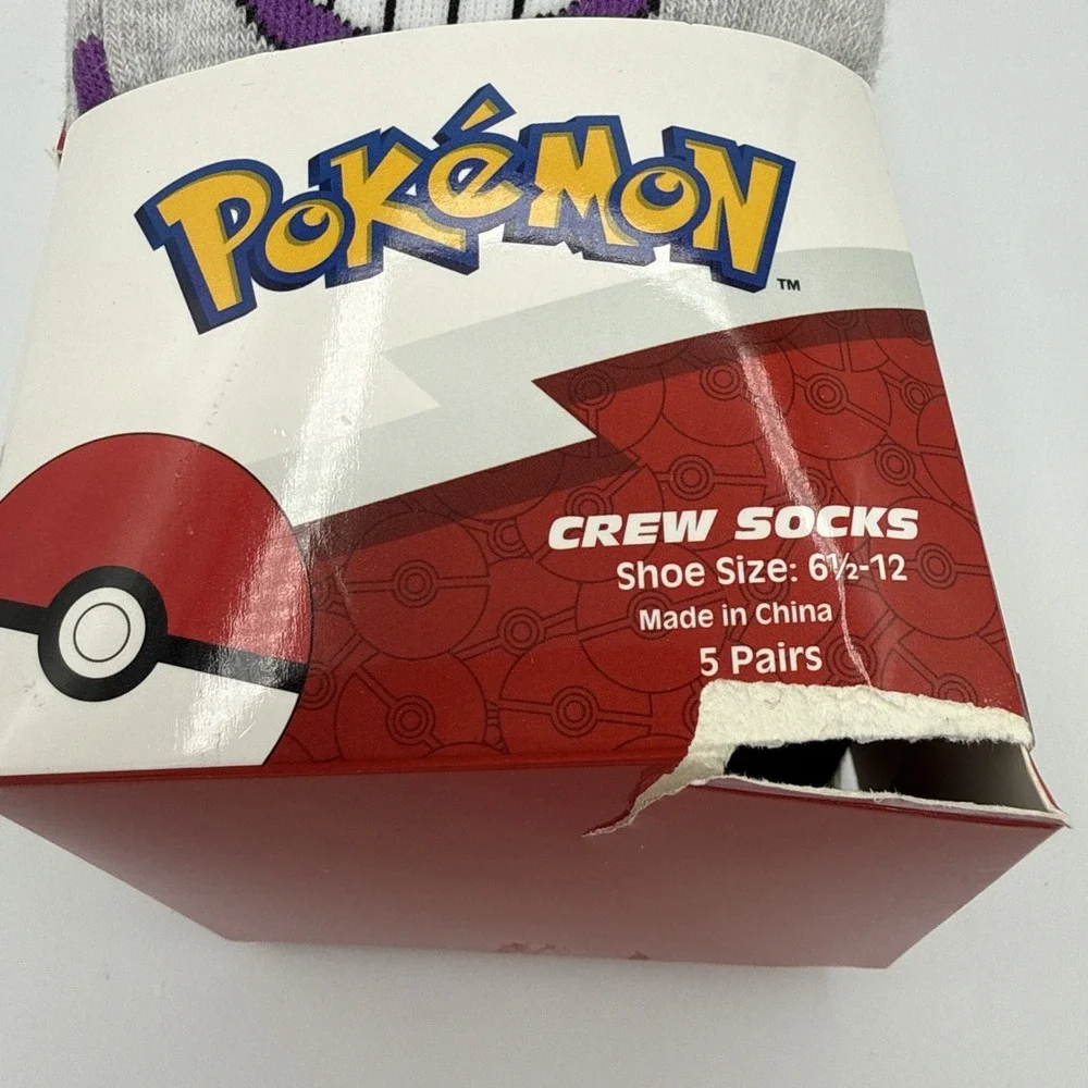 Brand New Pokémon Striped Crew Socks 5 Pack Sz 6.5-12 Pikachu Mewtwo Gengar